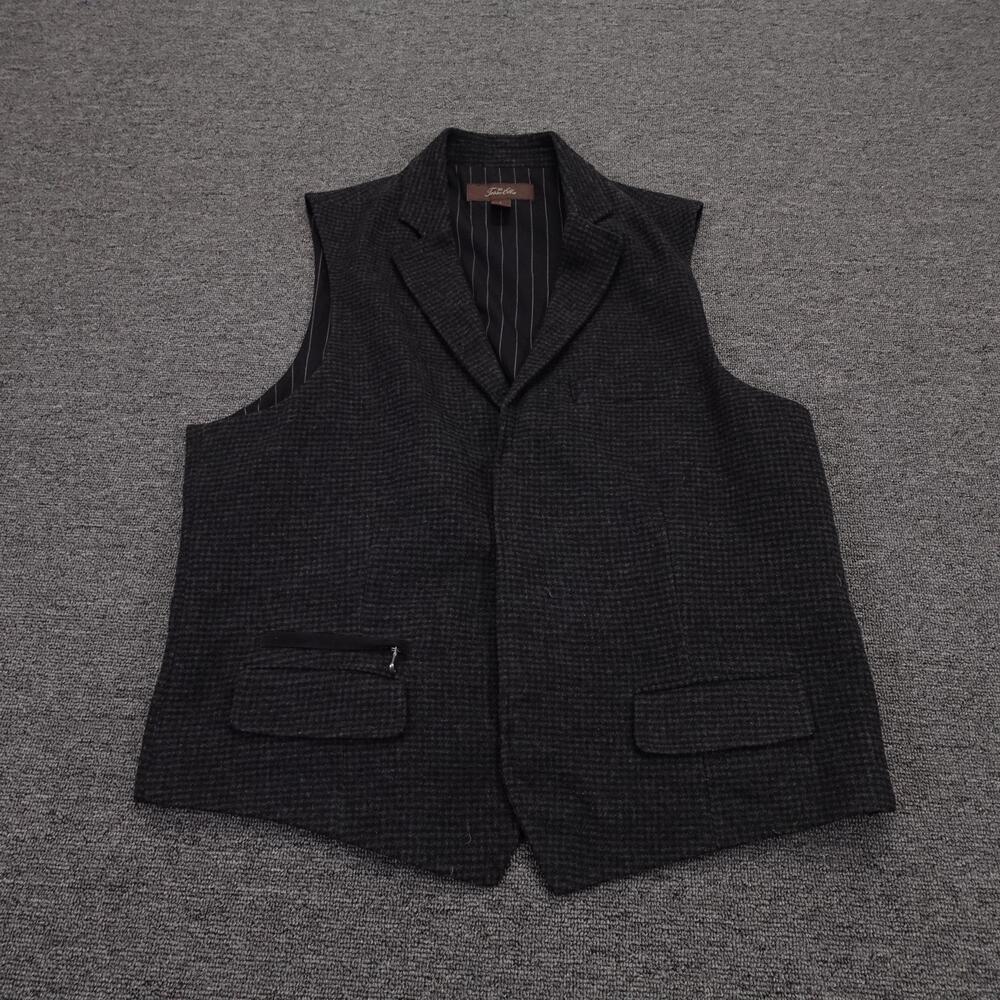 Tasso Elba Suit Vest Mens Large Gray Check Wool Blend Tweed Business Casual